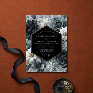 Slate Blue Dark Bloom Wedding Invitation
