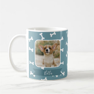 Slate Blue Dog Bone Pattern Pet Photo Coffee Mug