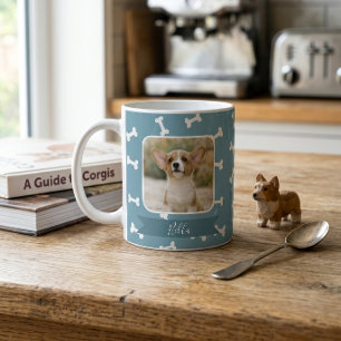 Slate Blue Dog Bone Pattern Pet Photo Coffee Mug