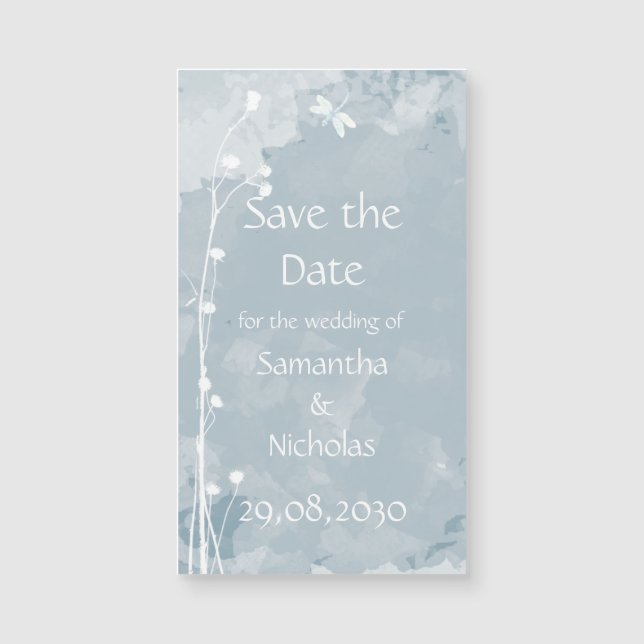 Slate Blue Dragonfly Small White Flowers Wedding (Front)