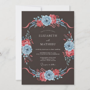 Slate Blue Dramatic Floral Wedding Invitation