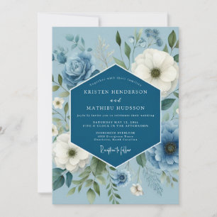 Slate Blue Dreamy Anemone Wedding Invitation