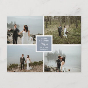 Slate Blue Elegant Photo Collage Merry & Married Postcard
