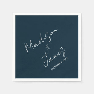 Slate Blue Elegant Script Minimalist Cocktail Napk Napkin