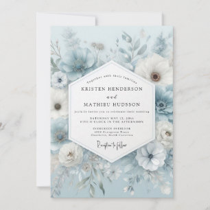 Slate Blue Ethereal Anemone Wedding Invitation