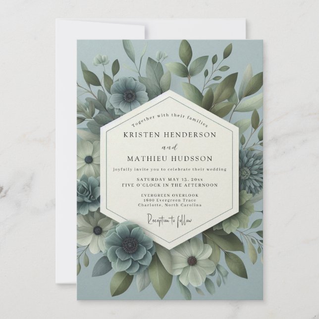 Slate Blue Ethereal Bloom Wedding Invitation (Front)