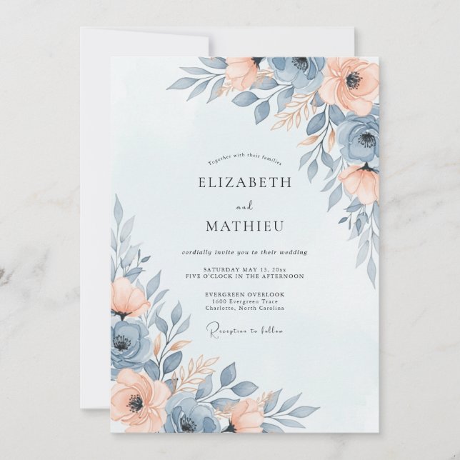 Slate Blue Ethereal Spring Wedding Invitation (Front)