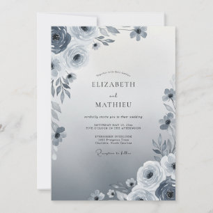 Slate Blue Ethereal Winter Wedding Invitation
