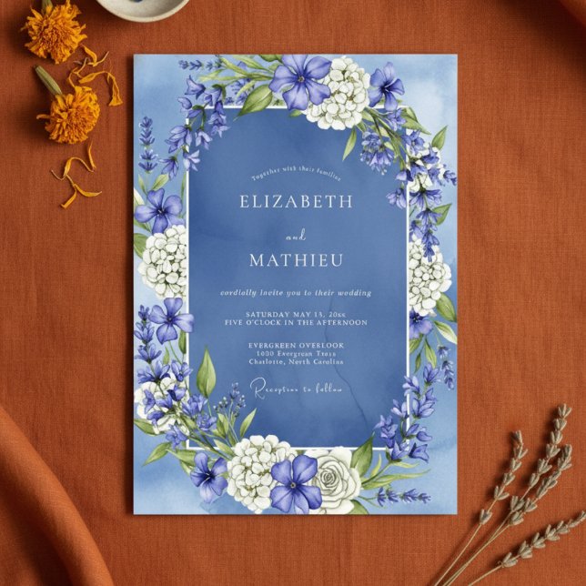 Slate Blue Floral Enchantment Wedding Invitation (Creator Uploaded)