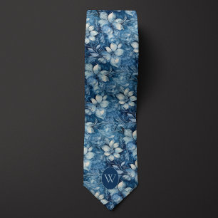 Slate Blue Floral Monogram Tie