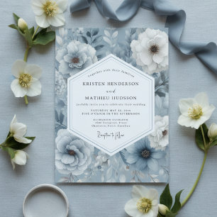 Slate Blue Floral Opulent Wedding Invitation