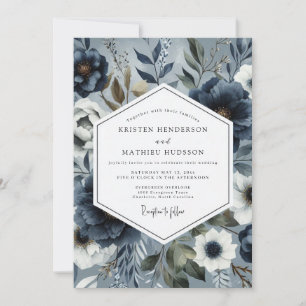 Slate Blue Floral Romance Wedding Invitation