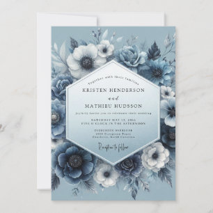 Slate Blue Floral Serenity Wedding Invitation