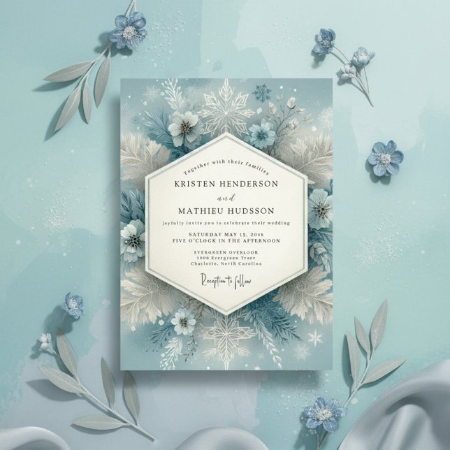 Slate Blue Frosty Romance Wedding Invitation (Creator Uploaded)