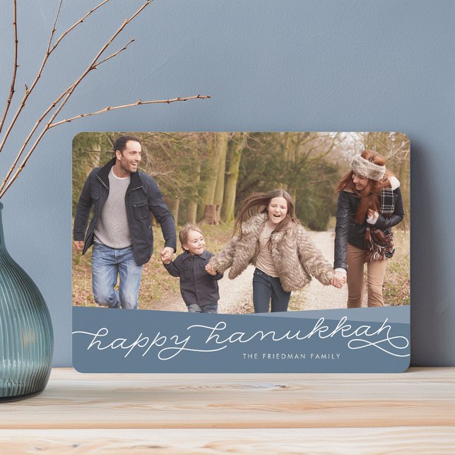 Slate Blue Geo Script | Hanukkah Photo Holiday Card (Creator Uploaded)