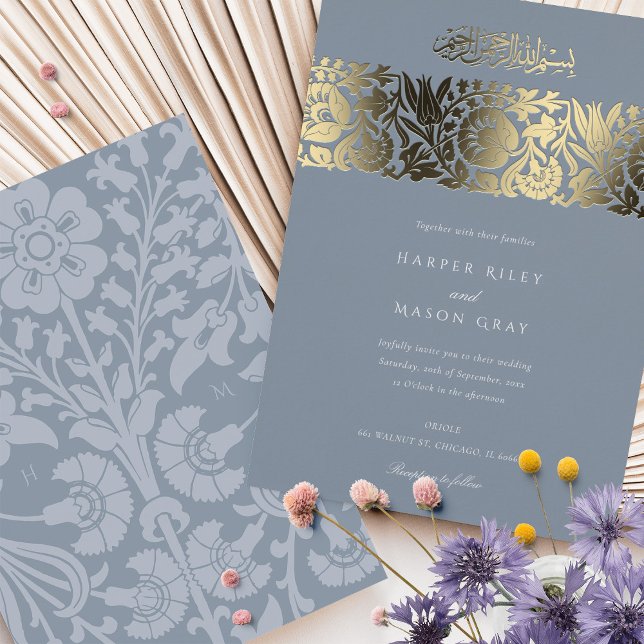 Slate Blue Gold Islamic Wedding Ornate Floral (Creator Uploaded)