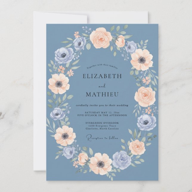 Slate Blue Graceful Spring Wedding Invitation (Front)