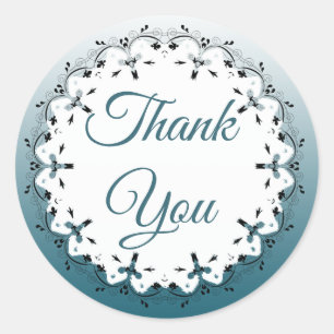 Slate Blue Gradient and Black Thank You Stickers