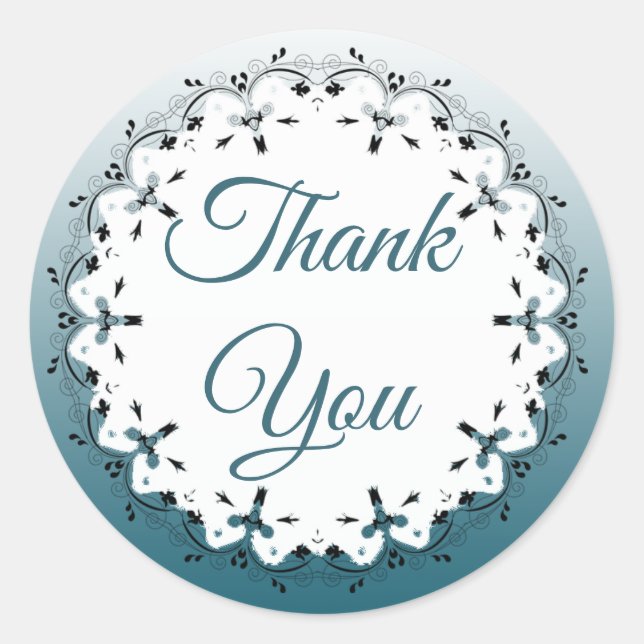 Slate Blue Gradient and Black Thank You Stickers (Front)