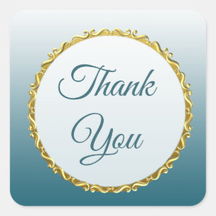 Slate Blue Gradient and Gold Thank You Stickers