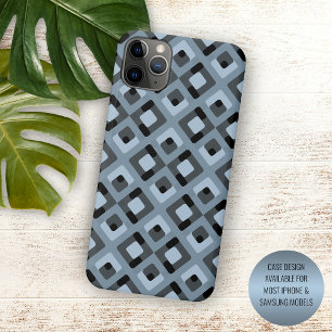 Slate Blue Grey Black Midcentury Squares Pattern iPhone 15 Mini Case