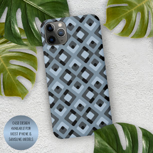 Slate Blue Grey Black Midcentury Squares Pattern iPhone 15 Plus Case