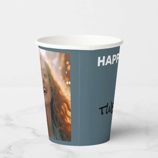 Slate Blue Happy Birthday Paper Cups (Right)