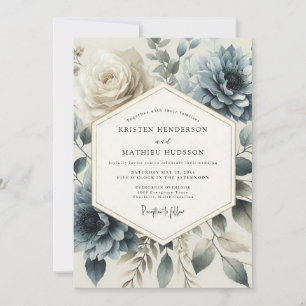 Slate Blue Heirloom Bloom Wedding Invitation