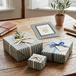 Slate Blue & Linen Vintage Stripe Premium Wrapping Paper