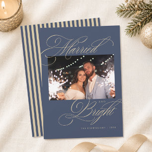 Slate Blue Married and Bright Photo Christmas Holiday Card
