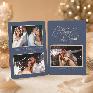 Slate Blue Married and Bright Photo Christmas Holiday Card