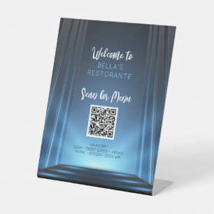 Slate Blue Menu Restaurant QR Code Table Sign