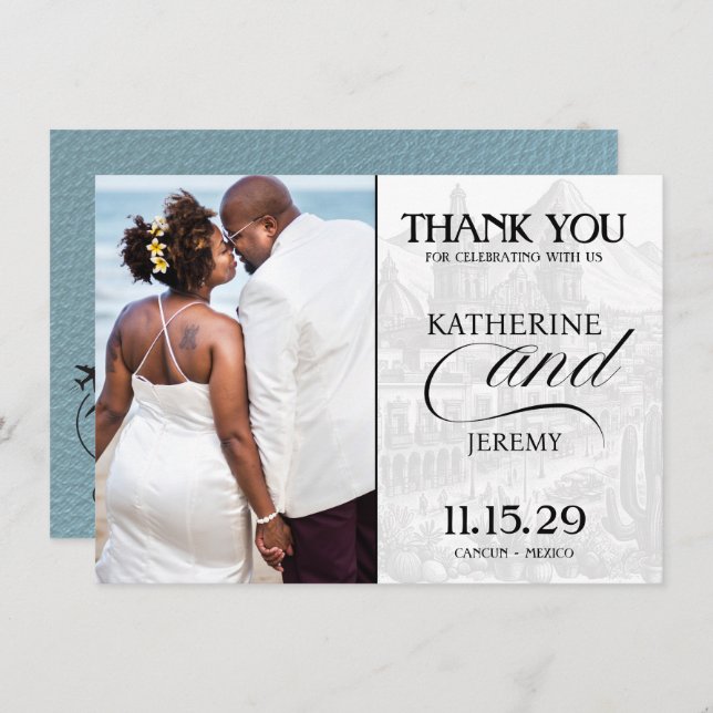 Slate Blue Mexico Passport Thank You Card (Front/Back)