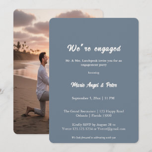 Slate Blue Minimalist Photo Engagement Party Invitation