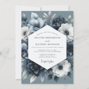 Slate Blue Moody Bloom Wedding Invitation