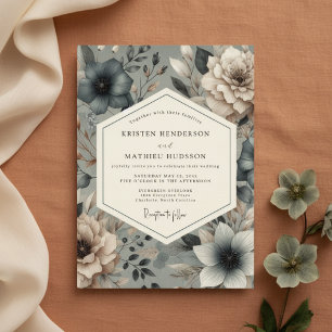 Slate Blue Moody Bloom Wedding Invitation