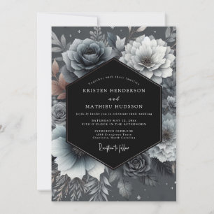 Slate Blue Moody Floral Romance Wedding Invitation