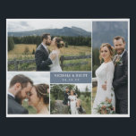 Slate Blue Names & Date Wedding Photo Collage Faux Canvas Print<br><div class="desc">Romantic faux canvas to which you can add four of your wedding photos in different dimensions with your names and wedding date in white against slate blue. Photo collage faux canvas personalised with wedding photos,  names,  and wedding date.</div>