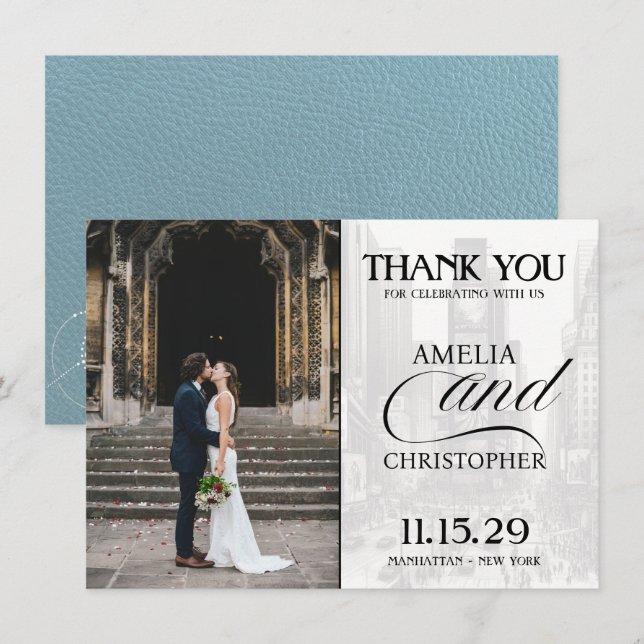 Slate Blue New York City Passport Thank You Card (Front/Back)