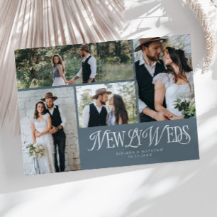 Slate Blue Newlyweds Multi Photo Wedding Announcement