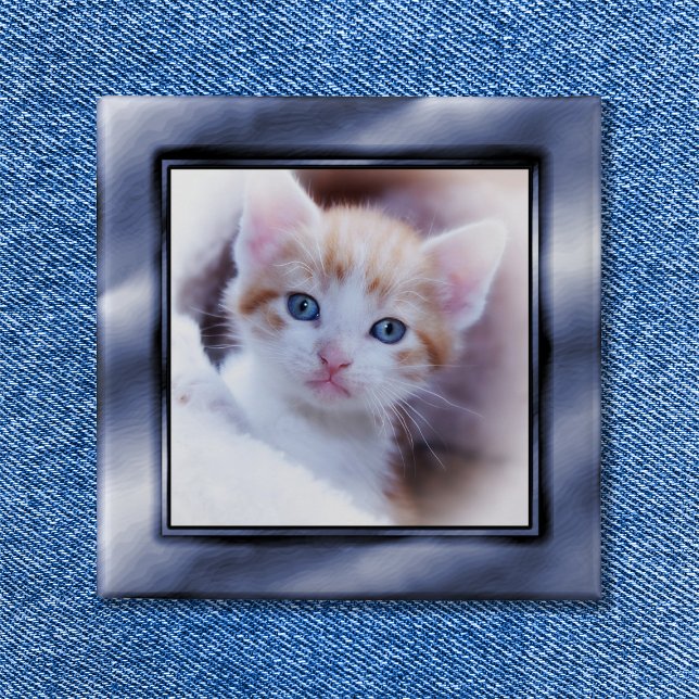 Slate Blue Ombre Faux Photo Frame 15 Cm Square Badge (Slate Blue Ombre Faux Photo Frame Pinback Button)