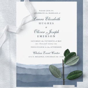 Slate Blue Ombre Watercolor Wedding Invitations