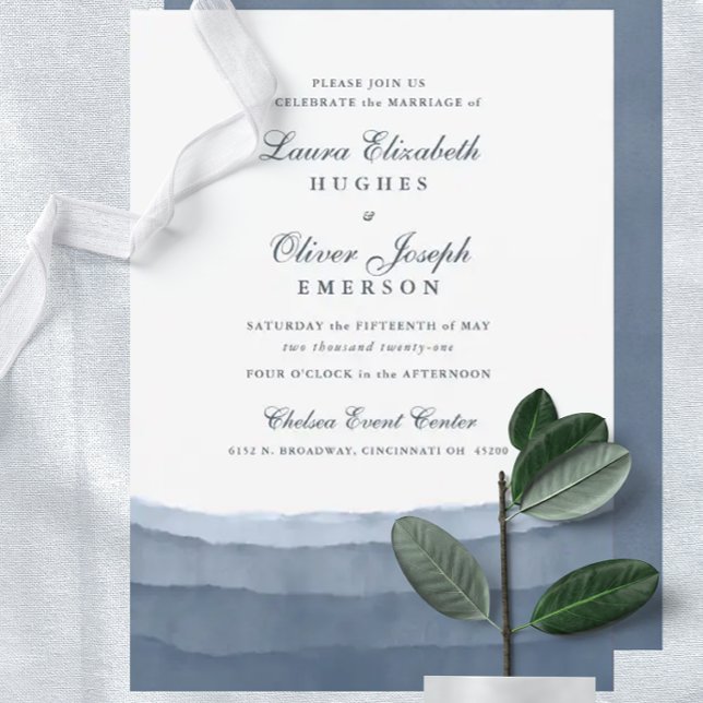Slate Blue Ombre Watercolor Wedding Invitations (Creator Uploaded)