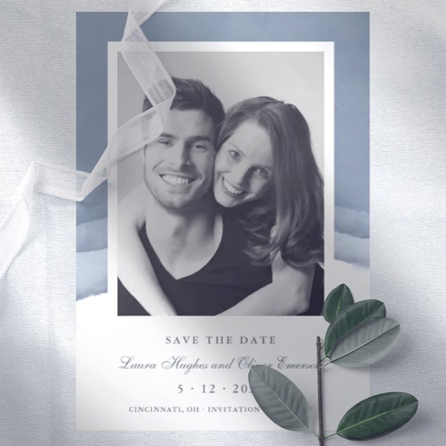 Slate Blue Ombre Watercolor Wedding Save the Date Invitation (Creator Uploaded)