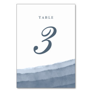 Slate Blue Ombre Watercolor Wedding Table Number