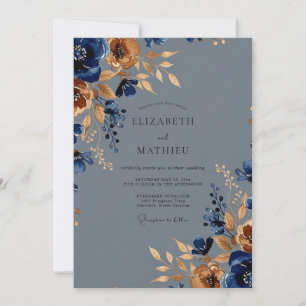 Slate Blue Opulent Autumnal Wedding Invitation