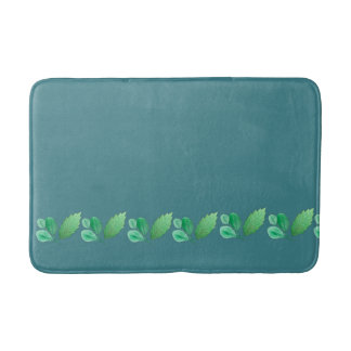 Slate Blue or Steel Blue with Foliage Decoration Bath Mat