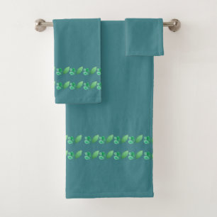 Slate Blue or Steel Blue with Foliage Decoration Bath Towel Set