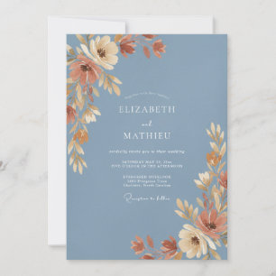 Slate Blue Painterly Autumn Wedding Invitation