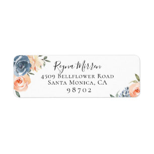 Slate Blue Peach Botanical Return Address Label